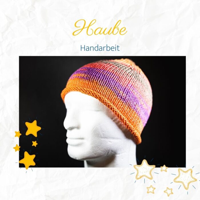 Haube in Orange- und Violett