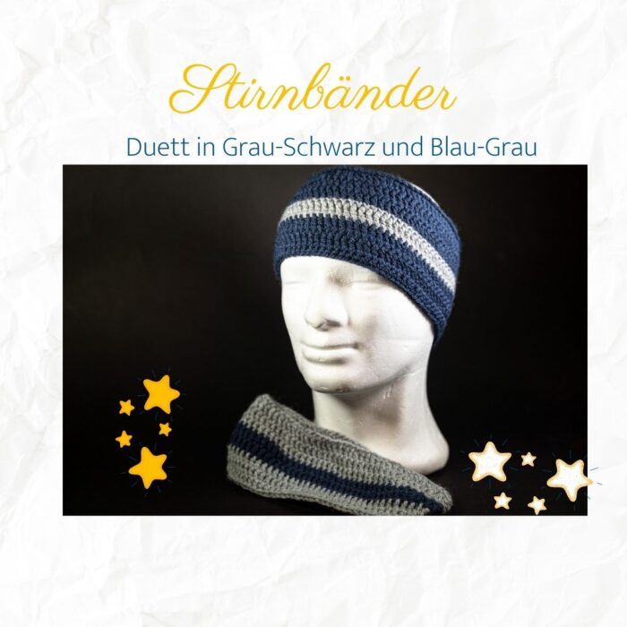 Stirnbänder in Grau-Schwarz und Blau-Grau
