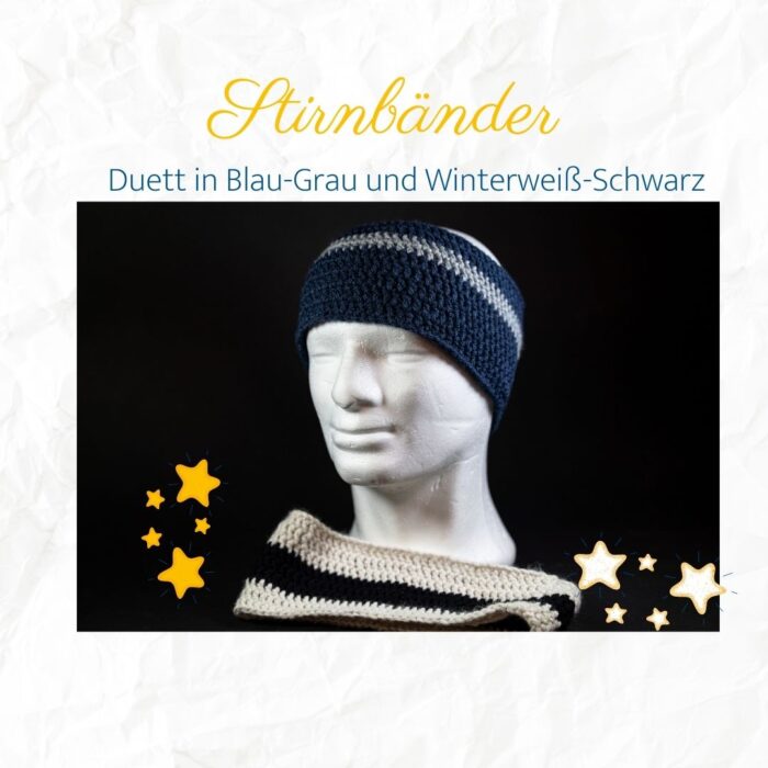 Stirnbänder in Blau-Grau und Winterweiß-Schwarz