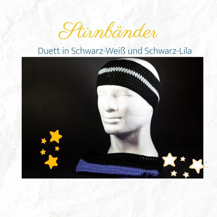 Stirnbänder in Schwarz-Weiß und Schwarz-Lila