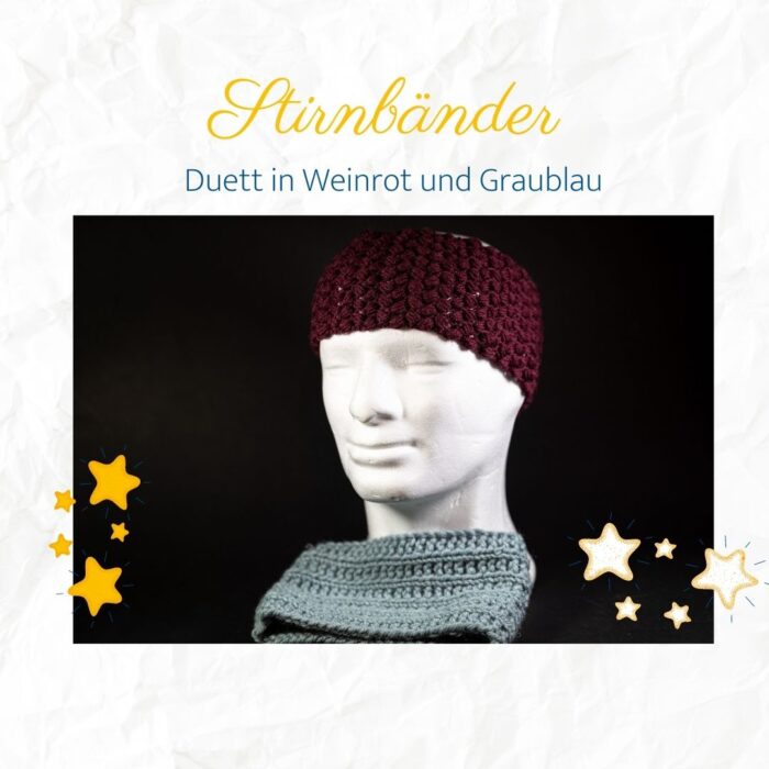 Stirnbänder in Weinrot und Graublau