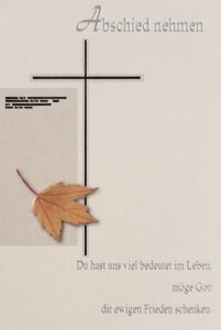 Trauerbillett Kreuz und fallendes Blatt