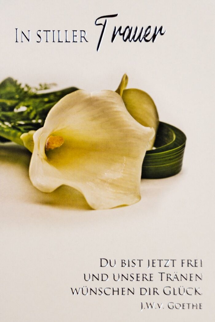 Trauerbillett mit weißer Blume