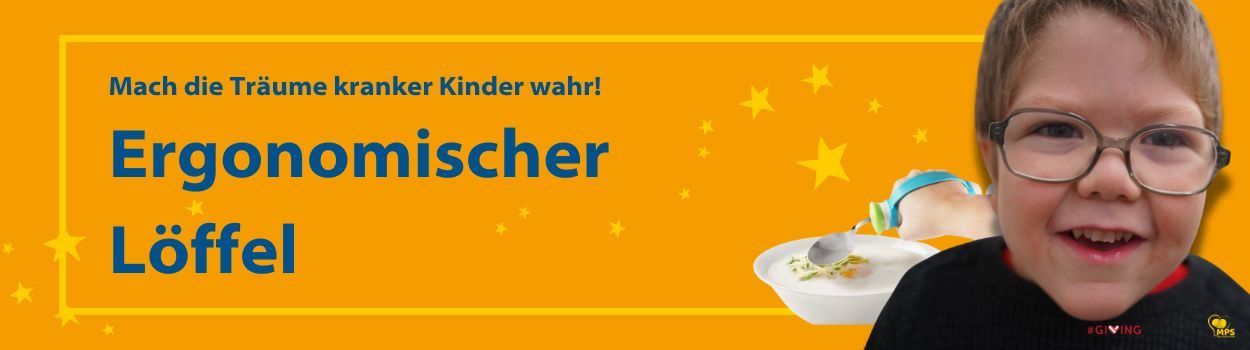 GivingTuesday2024 Header Erfülle einen Wunsch eines schwer kranken MPS-Kindes! MPS-Kind drückt hoffend die Augen zusammen, liegt auf den Armen des Papas | MPS-Austria