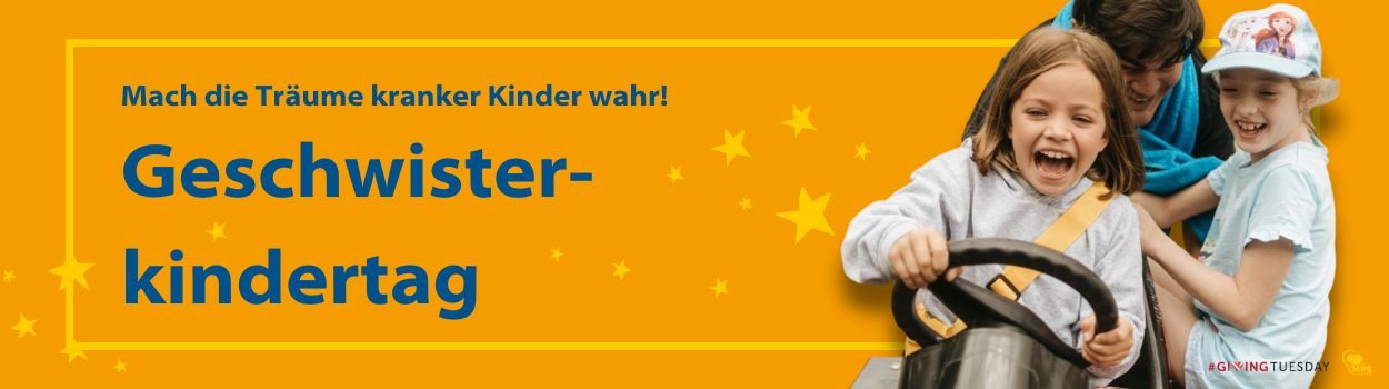 GivingTuesday2024 Header Erfülle einen Wunsch eines schwer kranken MPS-Kindes! MPS-Kind drückt hoffend die Augen zusammen, liegt auf den Armen des Papas | MPS-Austria
