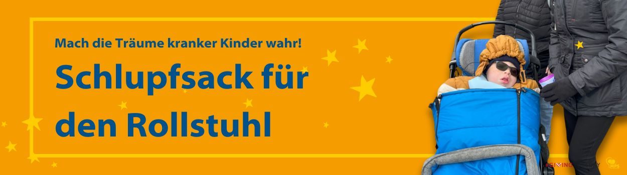 GivingTuesday2024 Header Erfülle einen Wunsch eines schwer kranken MPS-Kindes! MPS-Kind drückt hoffend die Augen zusammen, liegt auf den Armen des Papas | MPS-Austria