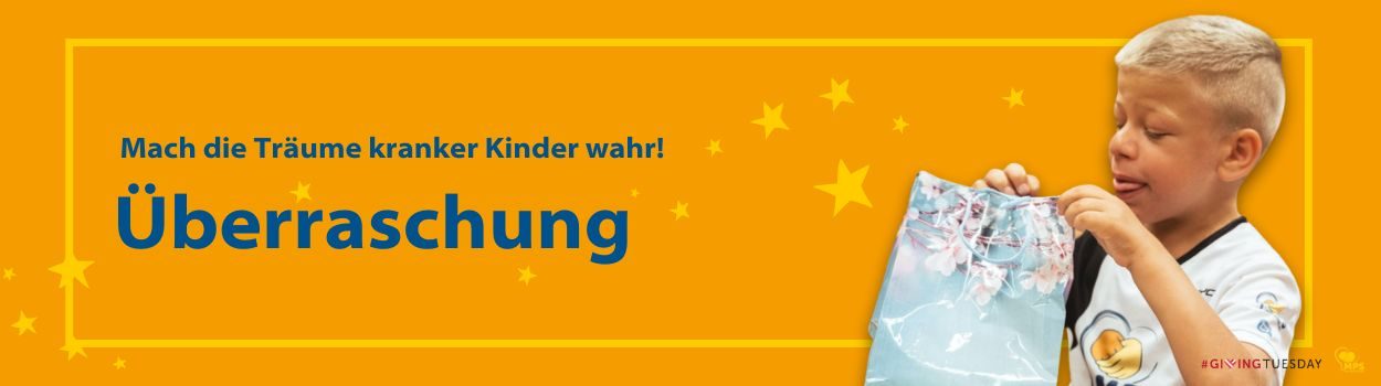 GivingTuesday2024 Header Erfülle einen Wunsch eines schwer kranken MPS-Kindes! MPS-Kind drückt hoffend die Augen zusammen, liegt auf den Armen des Papas | MPS-Austria